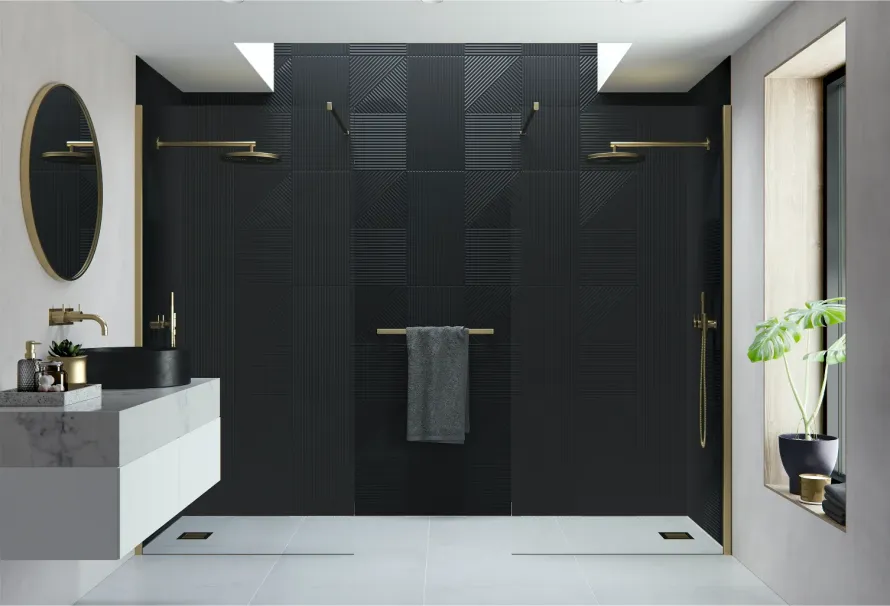 Ayo Lead Modular Double Entry Wetroom Panel With Straight Stabilising Bars Brushed Brass 1 2x